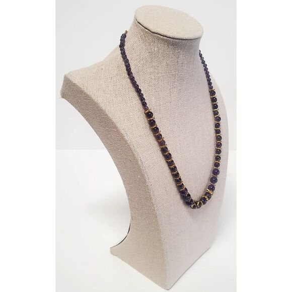 VTG STAUER Signed Genuine Amethyst Necklace Graduated Beads Detailed GoldSpacers - Picture 4 of 12